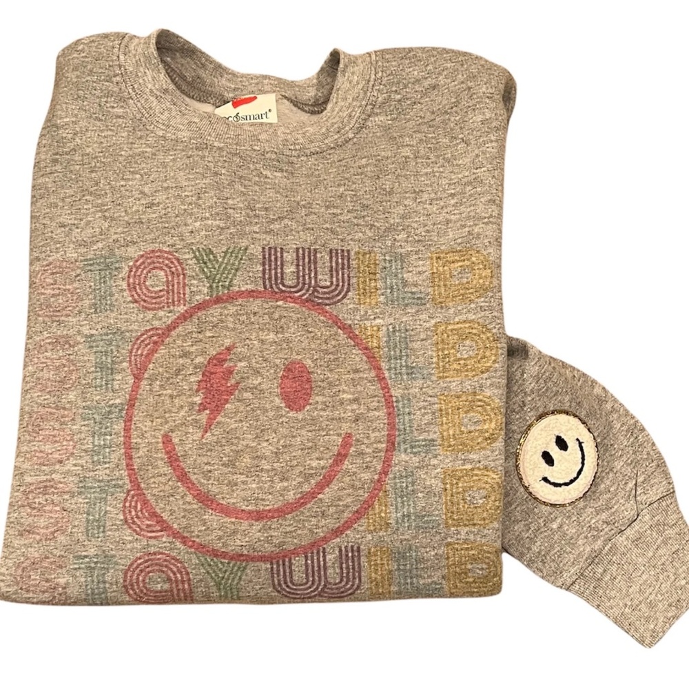 Smiley Face,Vintage Look Stay Wild,Sweatshirt,Lightning Bolt,Hoodie
